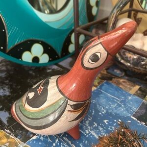 Vintage Tonala Folk Art Pottery Hand Painted Ceramic Duck Figurine, Mexico